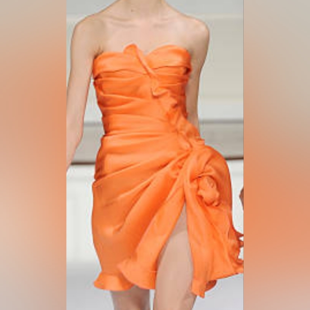 ◇$4,500 NEW OSCAR DE LA RENTA ORANGE  SILK FLOWER RUNWAY DRESS US 12 - Picture 8 of 13
